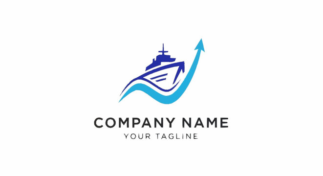 Modern cruise ship logo design with upward arrow and wave.