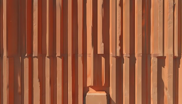 Graphic architectural backdrop of extruded terracotta facade profile with hard shadows