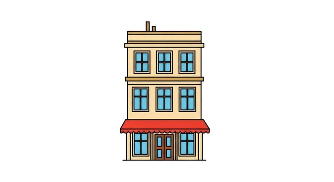 Three story residential building with shop awning
