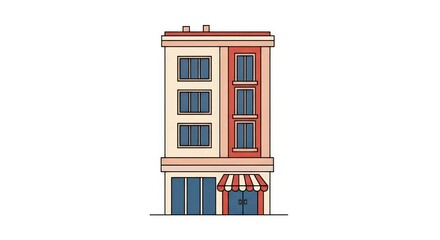 Obraz premium Tall narrow city building with small storefront awning