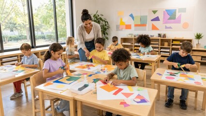 Obraz premium Art Teacher Guiding Children Creating