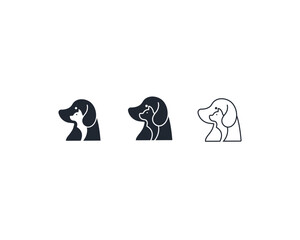 Fototapeta premium Dog and cat logo design template vector, line of pet logo design suitable for pet shop, store, caffe, business, hotel, veterinary clinic, Domestic animal vector illustration logotype, sign, symbol.