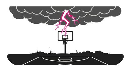 Pink lightning strike hitting outdoor basketball court hoop © farel