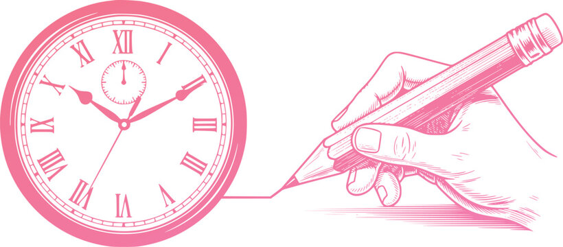 Clock Face Icon with Pink Ribbon Bow and Red Roman Numerals for Time Awareness, Love, and Awareness Design Concept