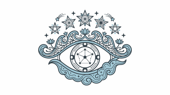 &OElig;il mystique orn&eacute; d'&eacute;toiles, de lotus et de nuages, symbolisant la divination et la spiritualit&eacute;.