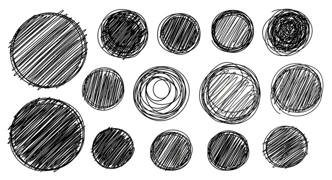 Collection of Hand-Drawn Scribbled Circles and Ovals.