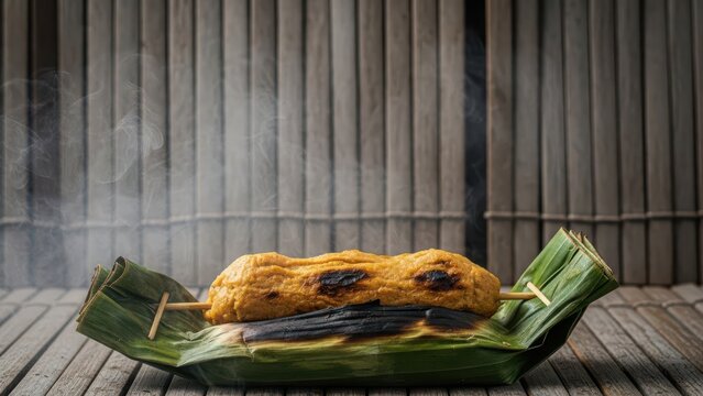 Otak Otak Skewered and Grilled on Banana Leaf