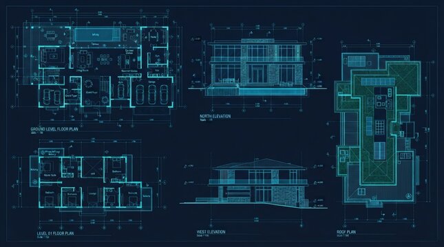 Modern residential architectural blueprint with blueprint luxury residence