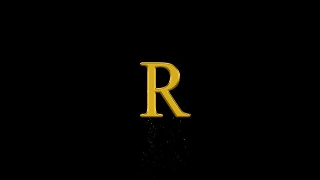English alphabet letter R with gold particles and transparent background