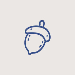 Cute acorn in simple hand drawn line art style. Forest nut with a smiling face. Black outline vector illustration isolated on a white background. © Victoriya