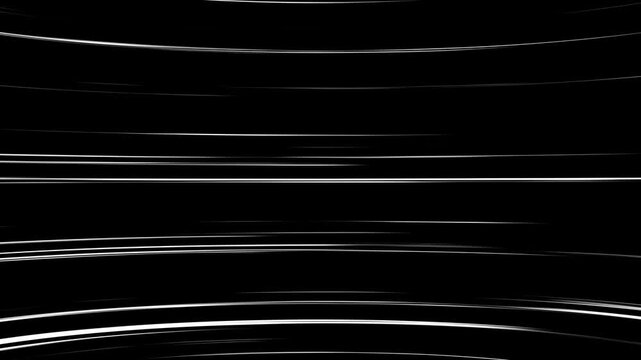Abstract animate speed line background animation overlay. White radial comic light speed lines horizontal moving on black background