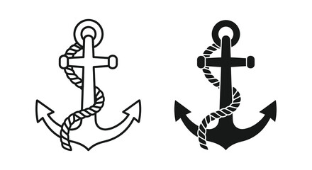 Two nautical anchors in black and white a detailed silhouette illustration © raisa