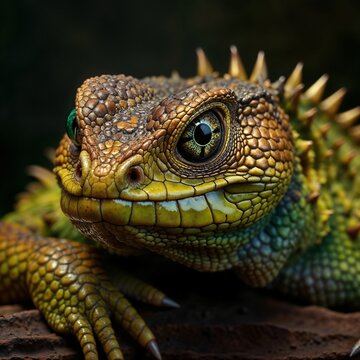 This illustration is a highly detailed digital drawing of a fantastical reptile resembling a lizard or a small dragon