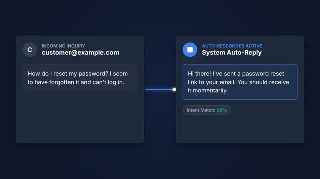 Customer support chatbot interface, automated password reset process, seamless interaction, symbolizing efficient customer service and technical support