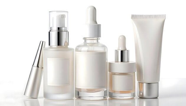 Collection of Blank Cosmetic Skincare Packaging Bottles and Containers for Luxury Beauty Products Mockup