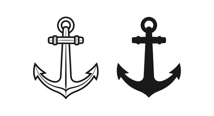 Two ship anchors in black and white one outlined and one as a silhouette © raisa