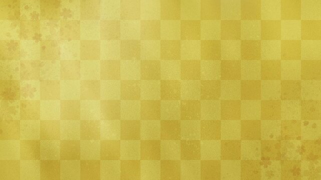 Gold Ichimatsu (checkerboard) background video with moving light leak and Sakura (cherry blossom) patterns