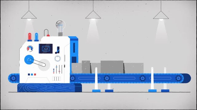 Automated Production Line with Industrial Conveyor Belt and Smart Manufacturing Machine 2D Animation