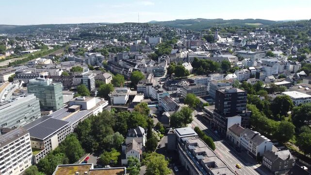 Aerial view of the town Siegen in North Rhine-Westphalia , Germany.	