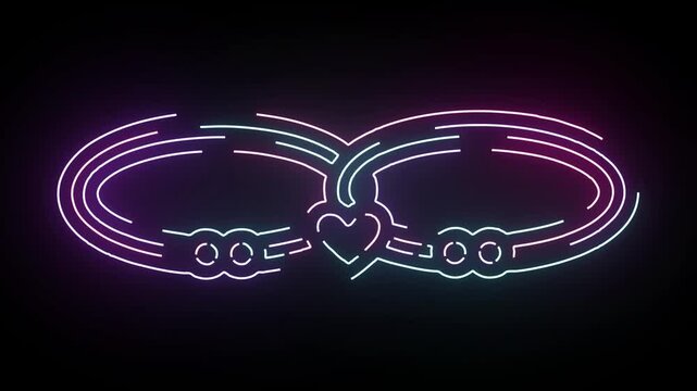 Abstract Neon Glowing Heart Sign Symbolizing Infinite Love Connected Rings Animation Motion Graphic Design Element for Romantic Wedding Celebration