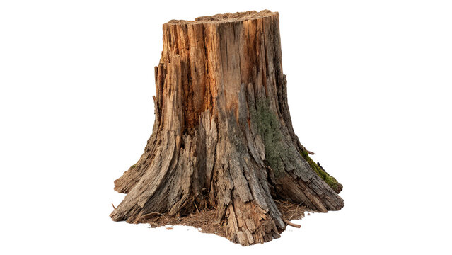Old weathered rustic wooden tree stump texture asset isolated on transparent background