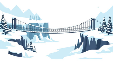 Suspension bridge spanning a snowy mountain valley © riko