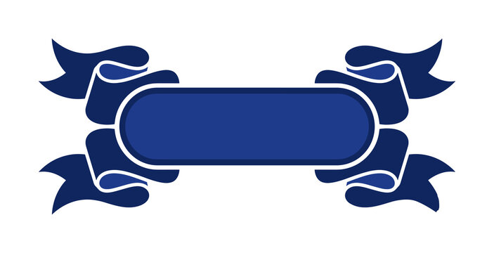 Dark blue rectangular ribbon label scroll on transparent background