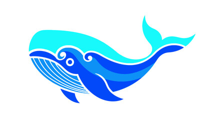 Stylized blue whale with decorative wave patterns and tail © riko