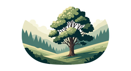 Lush green tree in mountain valley landscape © riko
