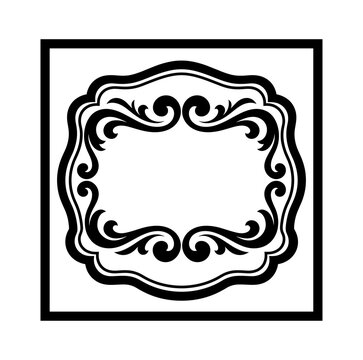 Rectangular ornate flourish frame with square border on transparent background