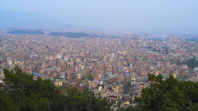 Panoramic Elevated View of the Dense Kathmandu Cityscape in Nepal