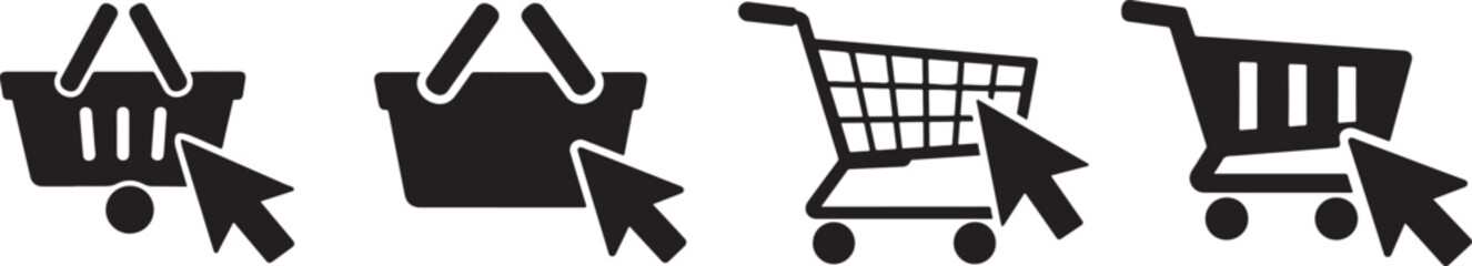 Shopping cart with mouse click cursor icon set for online store, ecommerce and checkout interfaces. © mstsalha