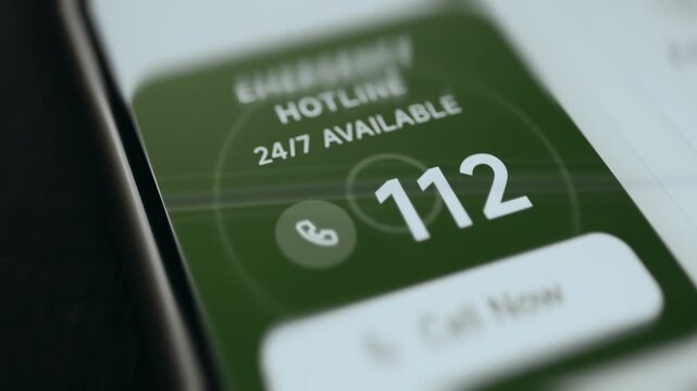 24 hours 7 days a week emergency hotline 112 on a government crisis center app card