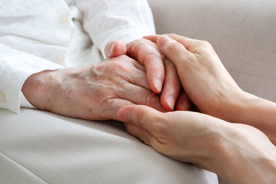 Close Up of Caring Hands Supporting an Elderly Person