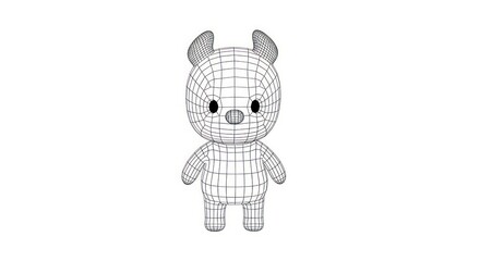 Three dimensional wireframe mesh of a small bear character