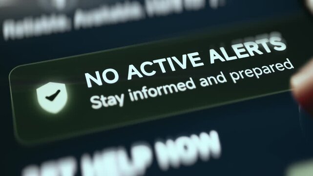 No active alerts status with a stay informed message in a government crisis center