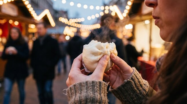 Person Holding a Steaming Hot Bapao
