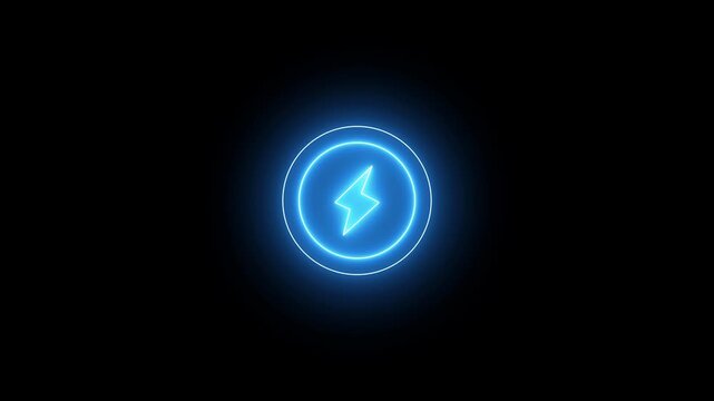 Animation featuring a glowing blue circle with a lightning bolt at its center, symbolizing battery charging and energy flow on a dark background.