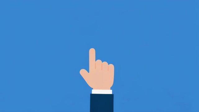 Business Hand Clicks Button with Animated Cursor on Blue Background