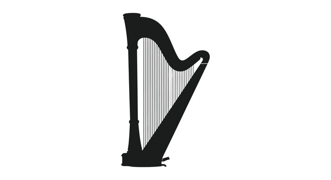 Elegant harp instrument depicted as a black silhouette lyre strings musical