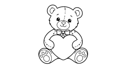 Fototapeta premium Adorable Baby Teddy Bear Holding Heart Outline Coloring Page Vector