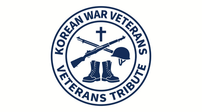Military Boots Helmet Rifle Cross Badge Emblem Vector Icon, Korean War Veterans Tribute