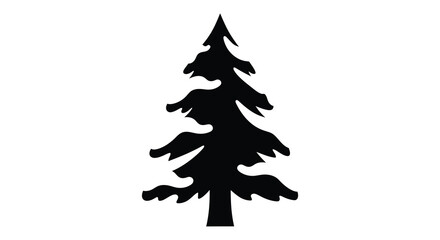 Coniferous tree shape in black silhouette against a white background silhouette © njhasan