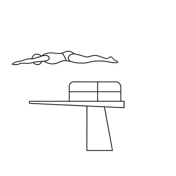 Diver in mid-air above diving board