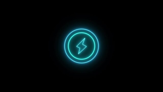 Animation featuring a glowing blue circle with a lightning bolt at its center, symbolizing battery charging and energy flow on a dark background.
