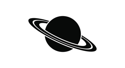 Saturn with rings a black silhouette against a white background planet © njhasan