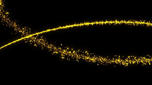 Golden star trail background sparkling curved path, glowing dust, black empty space, magical festive shine. holiday , logo reveals, greeting titles, fantasy intros, celebration edits, motion overlays.