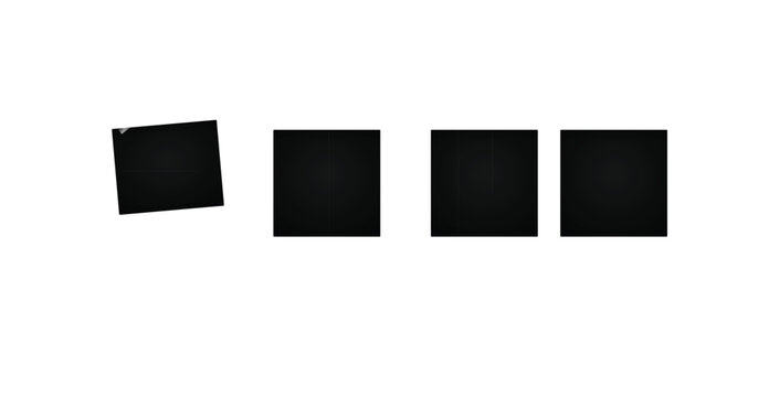 Four dark black squares arranged in a horizontal row on a clean white background featuring a simple vector graphic design style with minimalist shapes and sharp edges for modern projects.