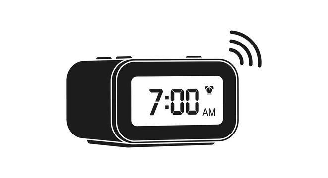 Digital alarm clock with time display and signal waves black silhouette