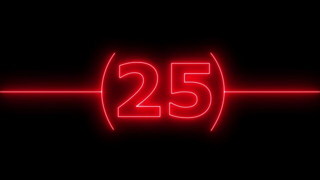 Neon bright glowing countdown timer from 30 to 0 seconds. Neon glowing countdown timer 30 second animation .Neon Countdown on black background. Neon bright glowing countdown timer